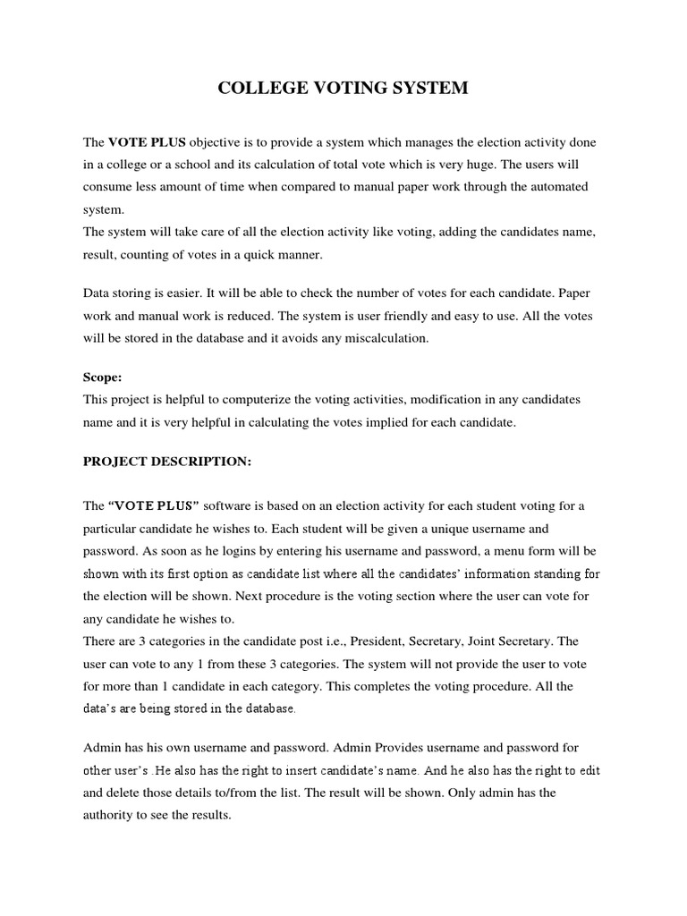College Voting System: VOTE PLUS Overview | PDF | Microsoft Access ...