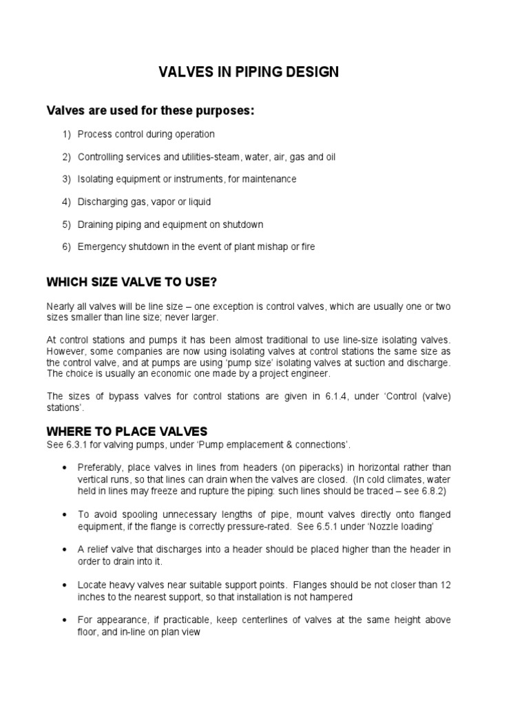 Valves in Piping Design | PDF | Valve | Pump