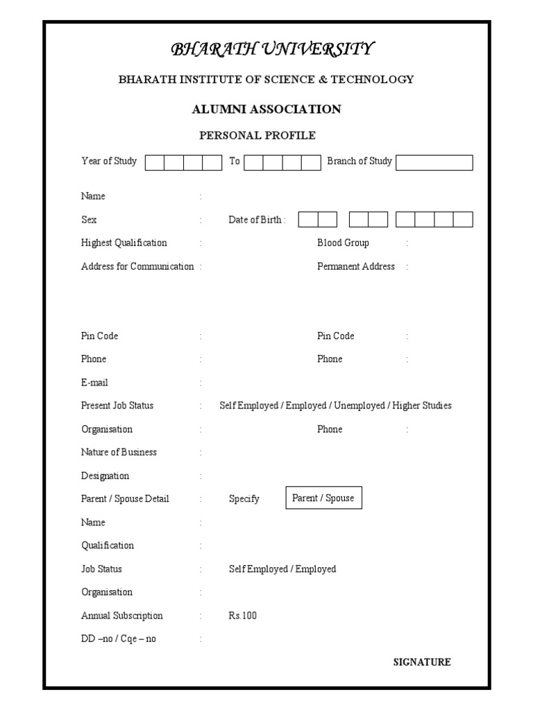 Alumni Association Profile Form | PDF | Career & Growth