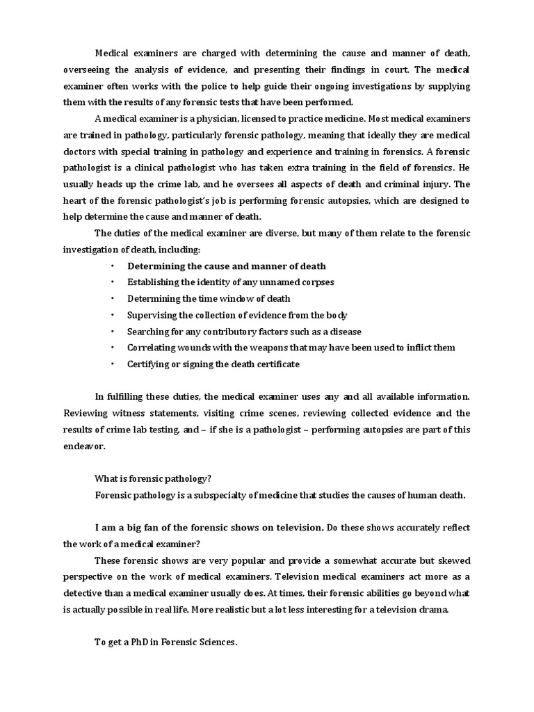 Medical Examiner PDF Pathology Autopsy