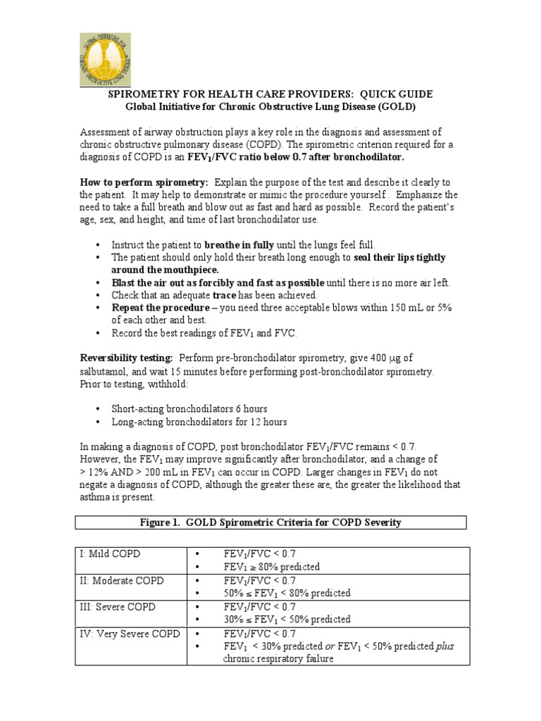 GOLD Spirometry Quick Guide PDF Chronic Obstructive Pulmonary