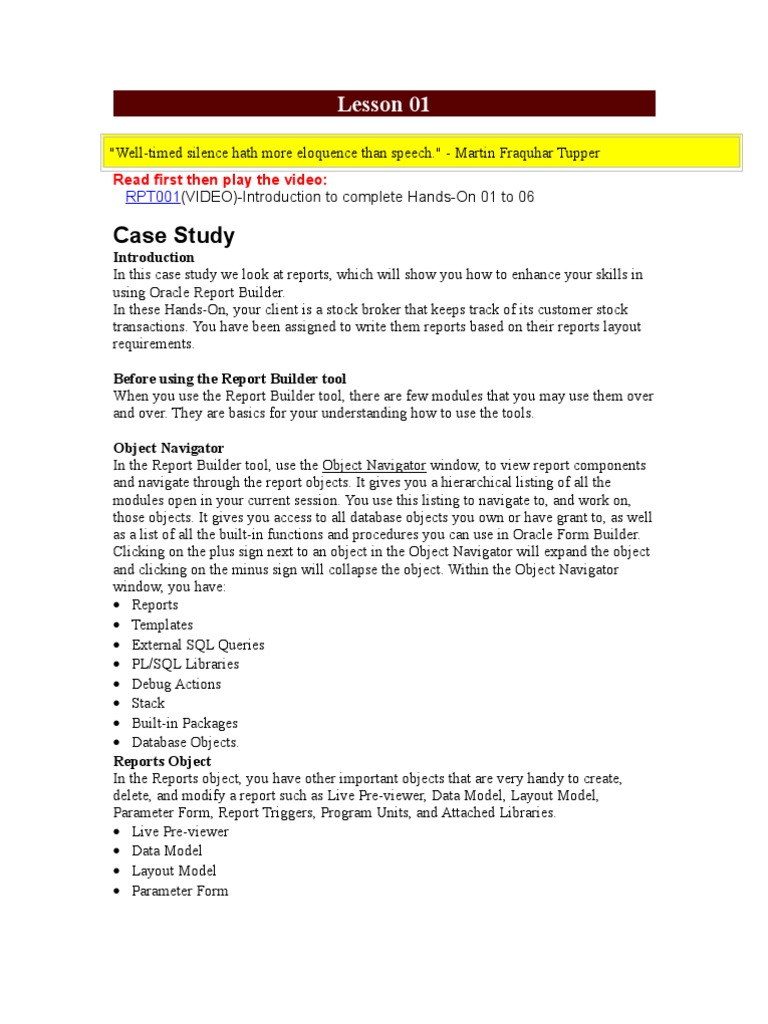 Oracle Report Builder: Hands-On Guide | PDF | Parameter (Computer ...
