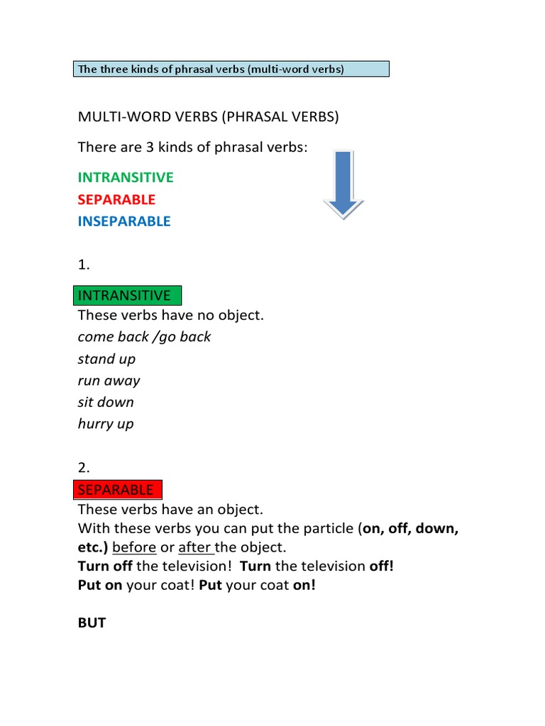 Types of Phrasal Verbs Explained | PDF | Language Arts & Discipline
