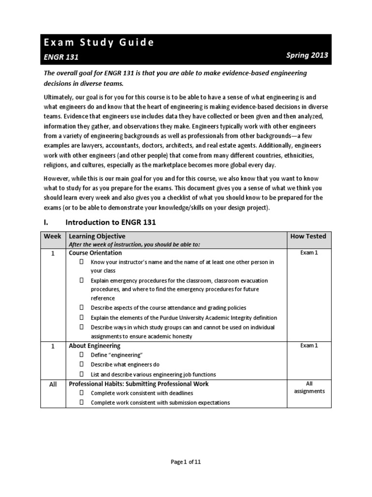 ENGR 131 Exam Study Guide Overview | PDF | Engineering Design Process ...