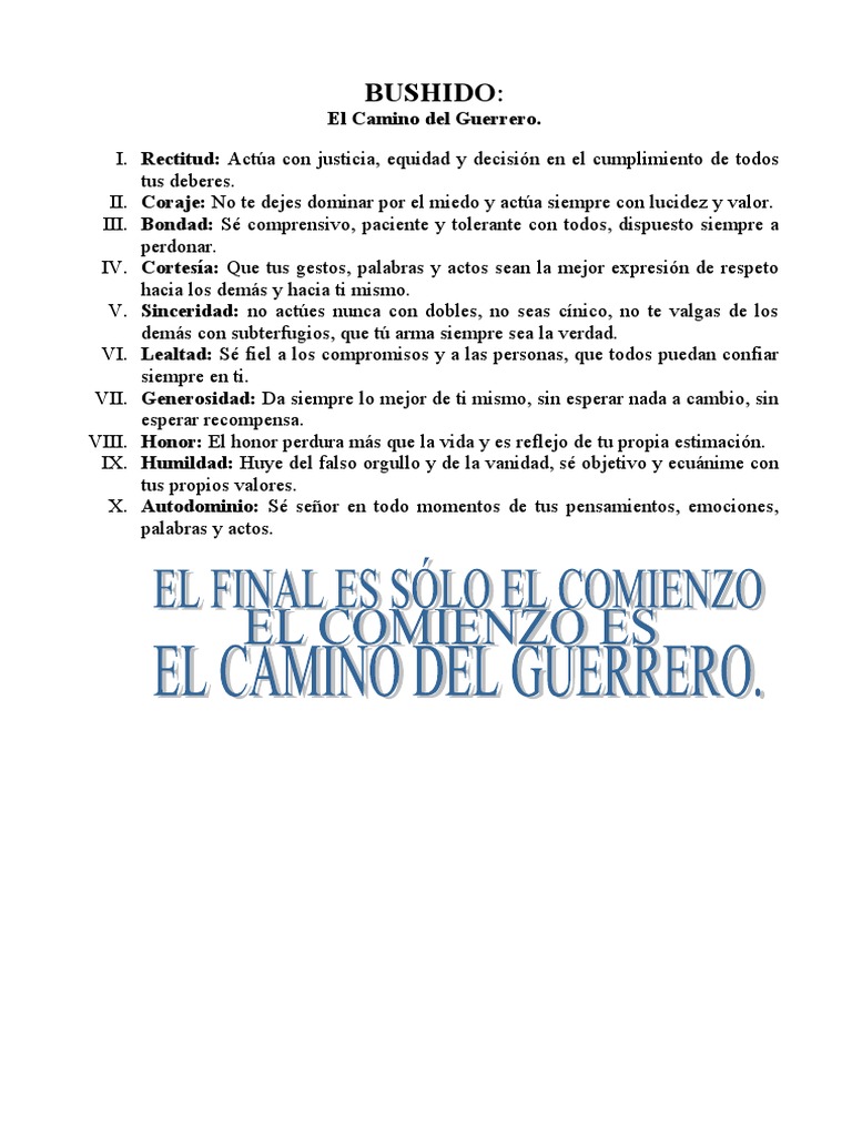 Principios del Bushido: El Camino del Guerrero | PDF | Derecho ...