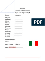 Exercise Countries and Nationalities: Italy
