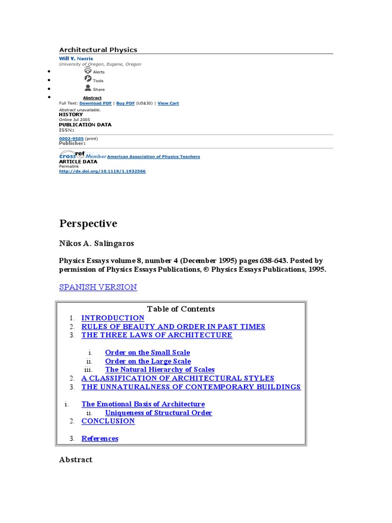 The Laws of Architecture From a Physicist's Perspective Nature