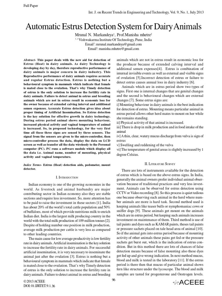 Automatic Estrus Detection System For Dairy Animals | PDF ...