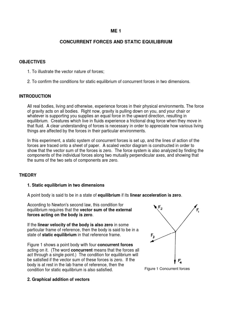 Static Equilibrium of Concurrent Forces | PDF