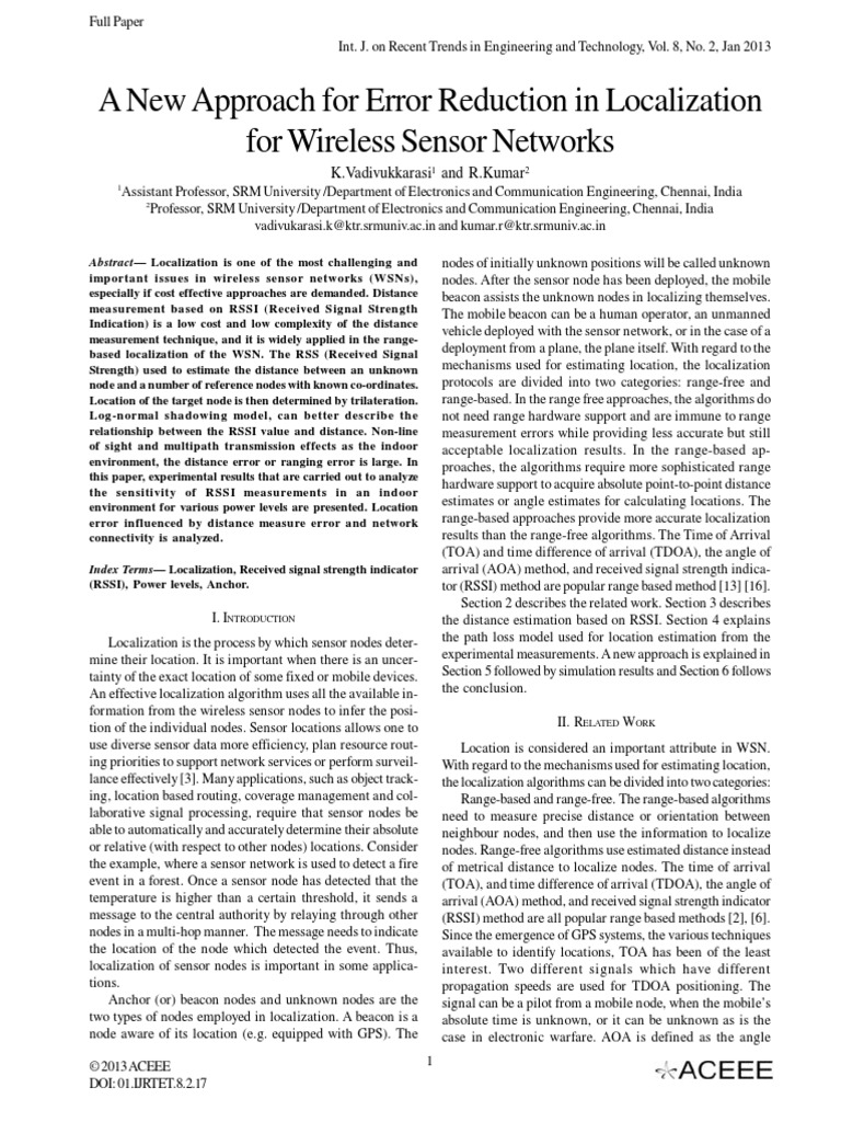 A New Approach For Error Reduction in Localization For Wireless Sensor ...