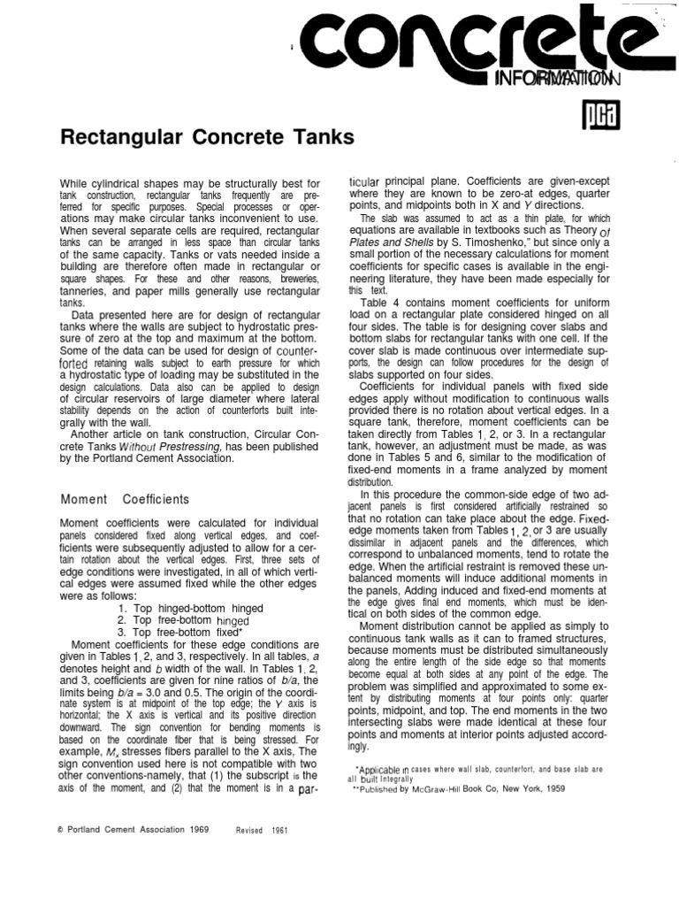 4 Rectangular Concrete Tanks Stress (Mechanics) Bending