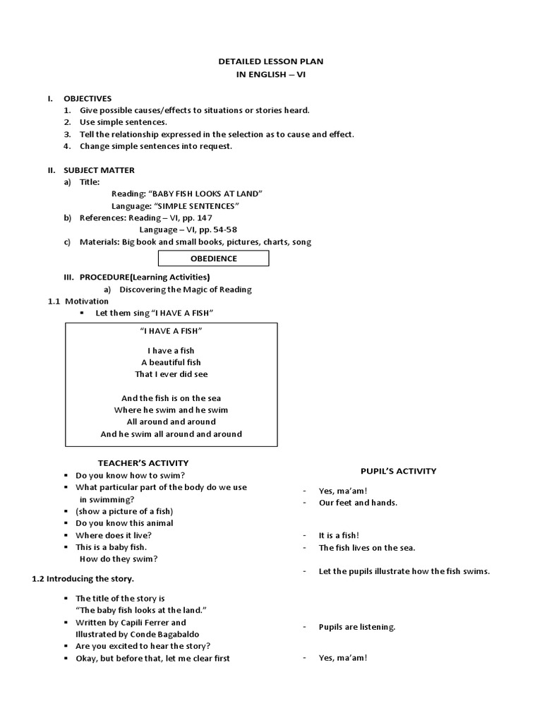 Lesson Plan in English Vi | PDF | Lesson Plan | Cognitive Science
