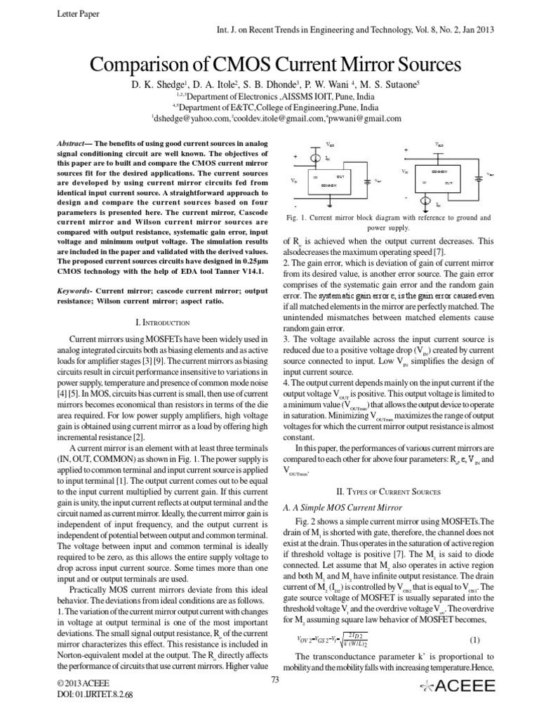 Comparison of CMOS Current Mirror Sources | PDF | Mosfet | Field Effect ...