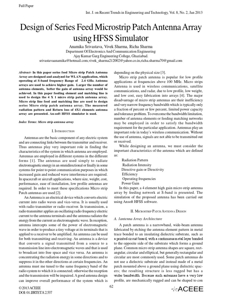 Design of Series Feed Microstrip Patch Antenna Array Using HFSS ...