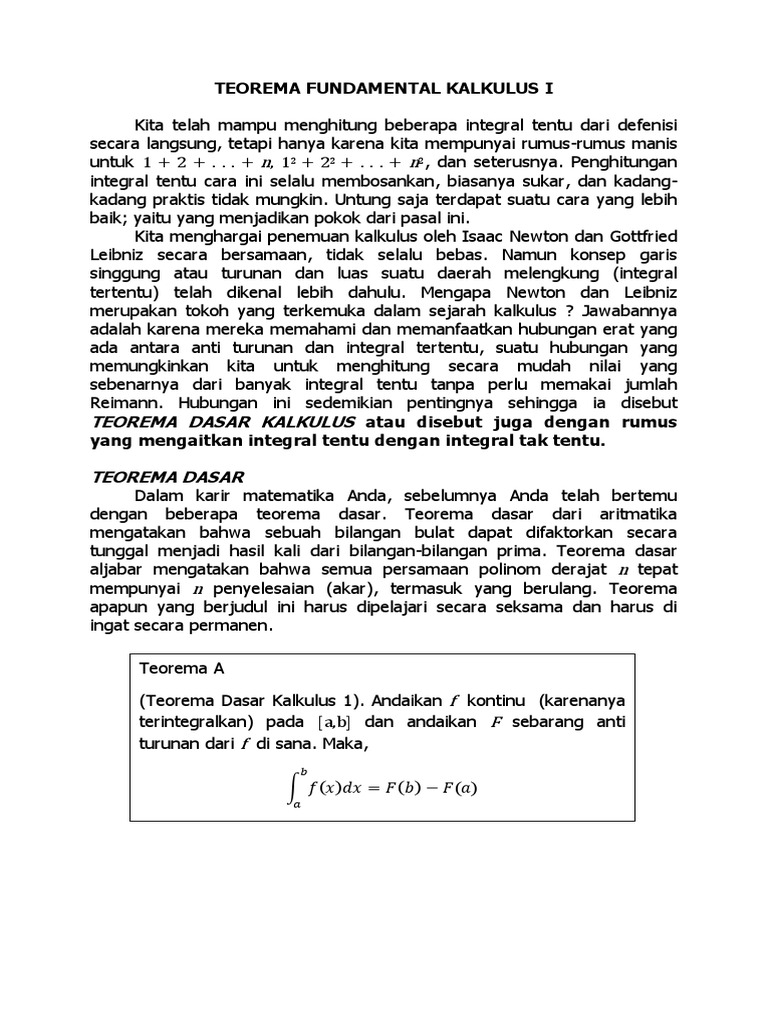 Teorema Fundamental Kalkulus I