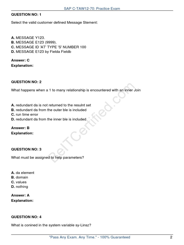 SAP C-TAW12-70 Practice Exam Questions | PDF