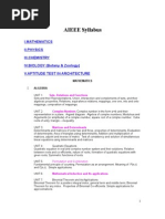 AIEEE Syllabus: I.Mathematics Ii - Physics Iii - Chemistry IV - BIOLOGY (Botany & Zoology) V.Aptitude Test in Architecture