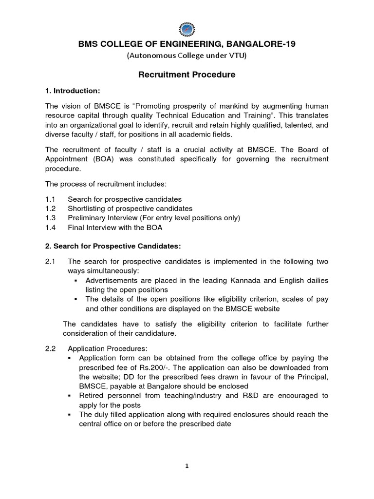 BMS College of Engineering Recruitment Process | PDF | Recruitment ...