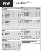 University of Engineering & Technology, Lahore: Unofficial Transcript