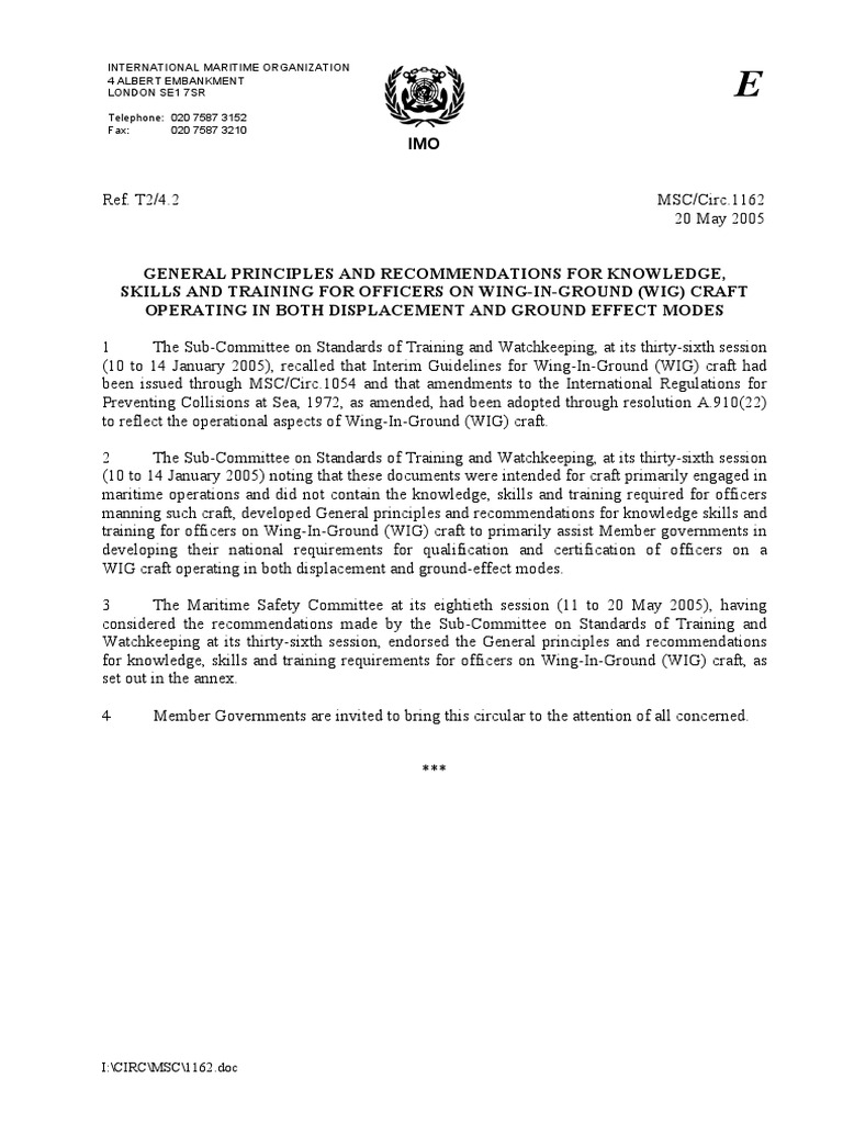 Skills and Training For Officers On WingInGround (Wig) Craft PDF