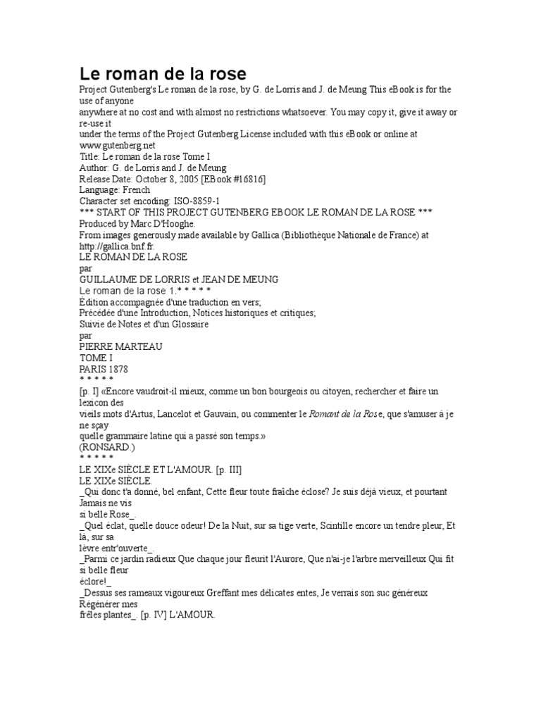 Le Roman De La Rose I Traductions Romans