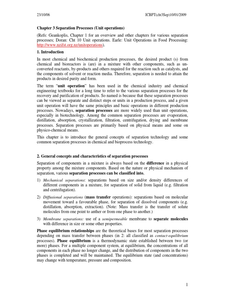 Overview of Chemical Separation Processes | PDF | Membrane | Filtration