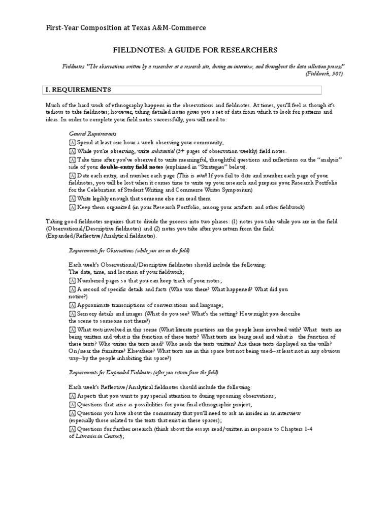 Interview field notes example picture