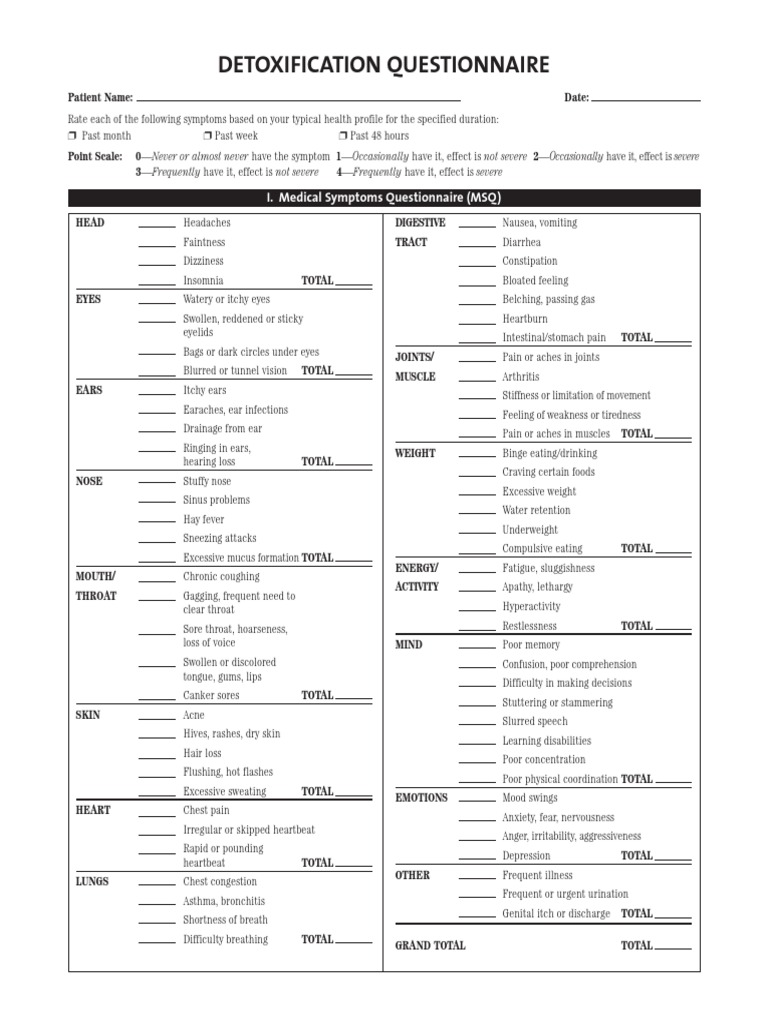 Metabolic Detoxification Questionnaire | PDF | Gastrointestinal Tract ...