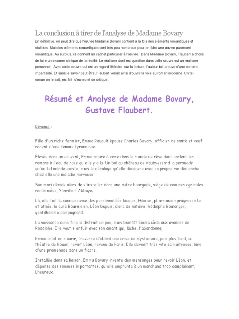 Madame Bovary De Gustave Flaubert (Analyse De L'oeuvre