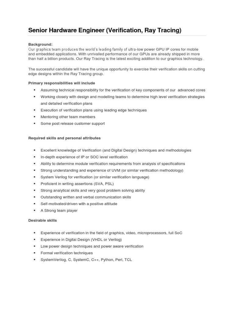 Senior Hardware Engineer (Verification RT) 2 | PDF