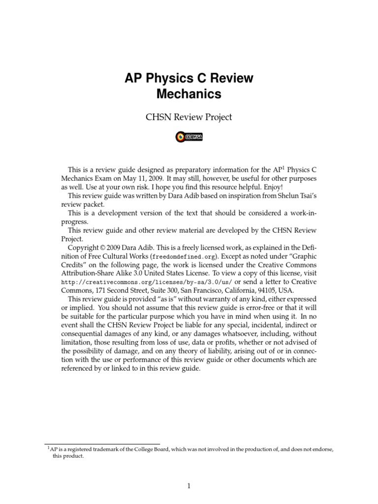 AP Physics C Mechanics Review | PDF | Acceleration | Rotation Around A ...