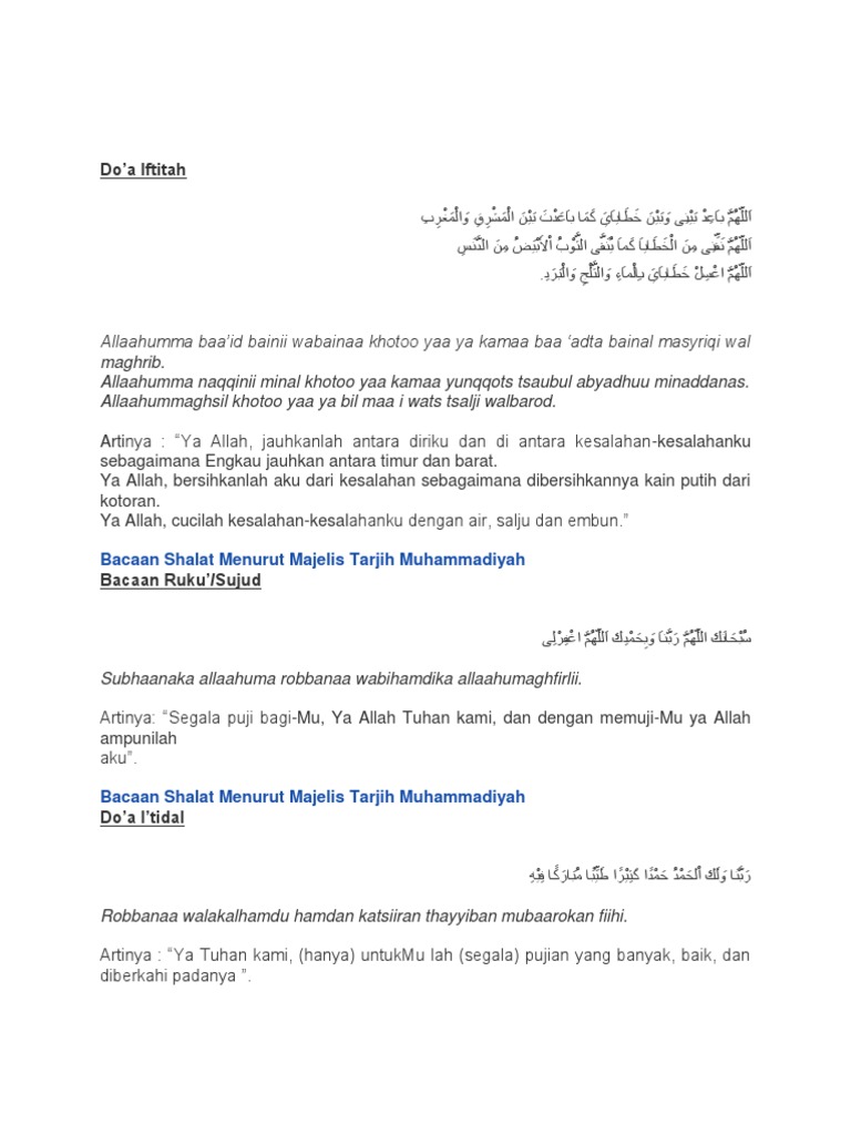 Bacaan Shalat Dan Artinya