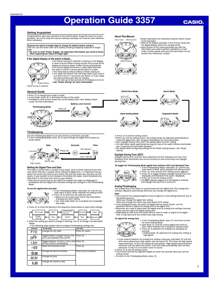 Casio G Shock Manual PDF Daylight Saving Time Time