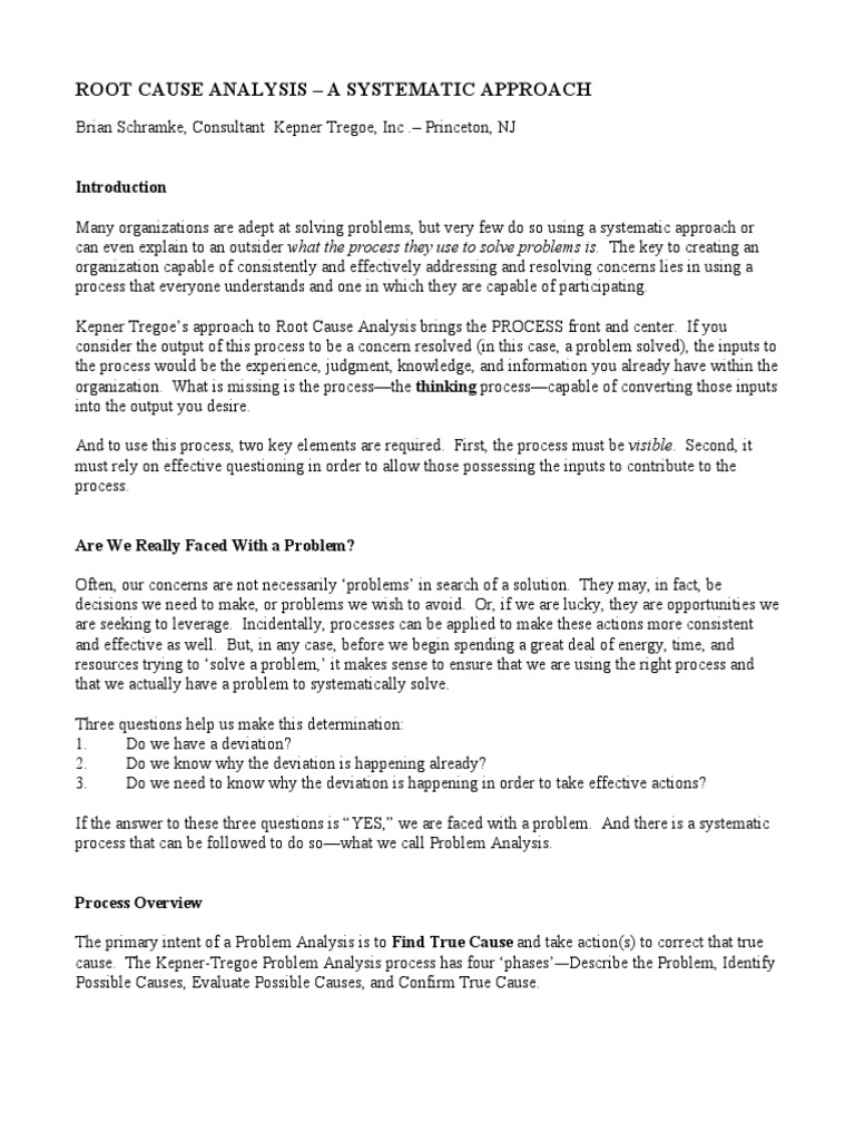 Kepner Tregoe Root Cause Analysis Guide | PDF | Knowledge | Thought