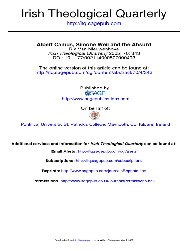 Camus and Weil: Meaning in Absurdity | PDF | Trinity | Albert Camus