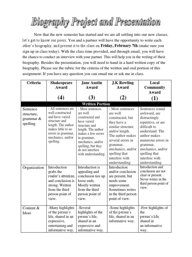 Biography Presentation Assignment Guide | PDF | Nonverbal Communication ...
