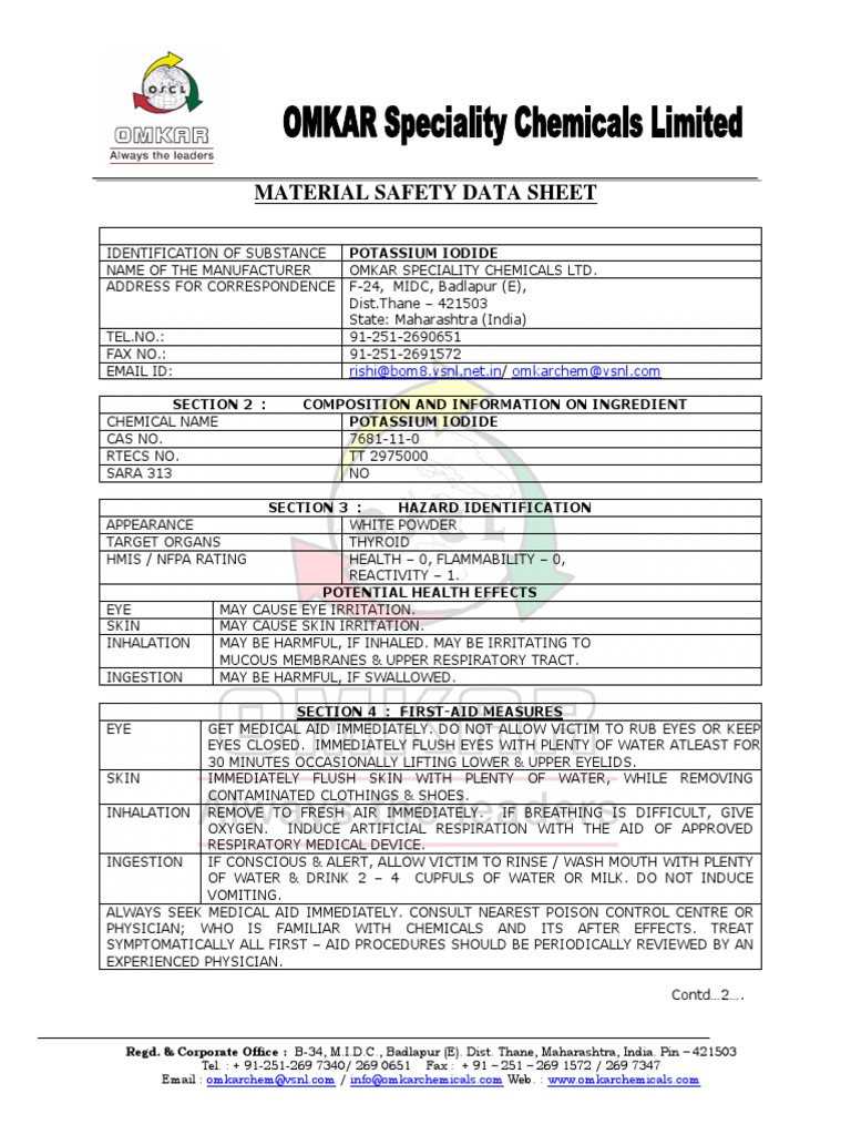 Potassium Iodide MSDS Personal Protective Equipment Pregnancy