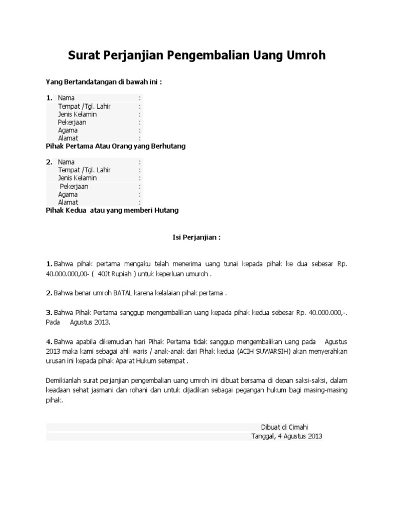 Contoh Surat Permohonan Pengembalian Uang Deposit  Kumpulan Surat Penting