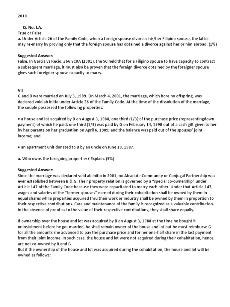Family Code Q | PDF | Annulment | Marriage