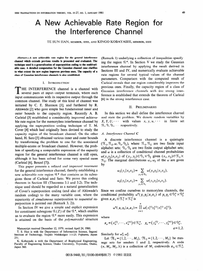 A New Achievable Rate Region For The Interference Channel | PDF ...