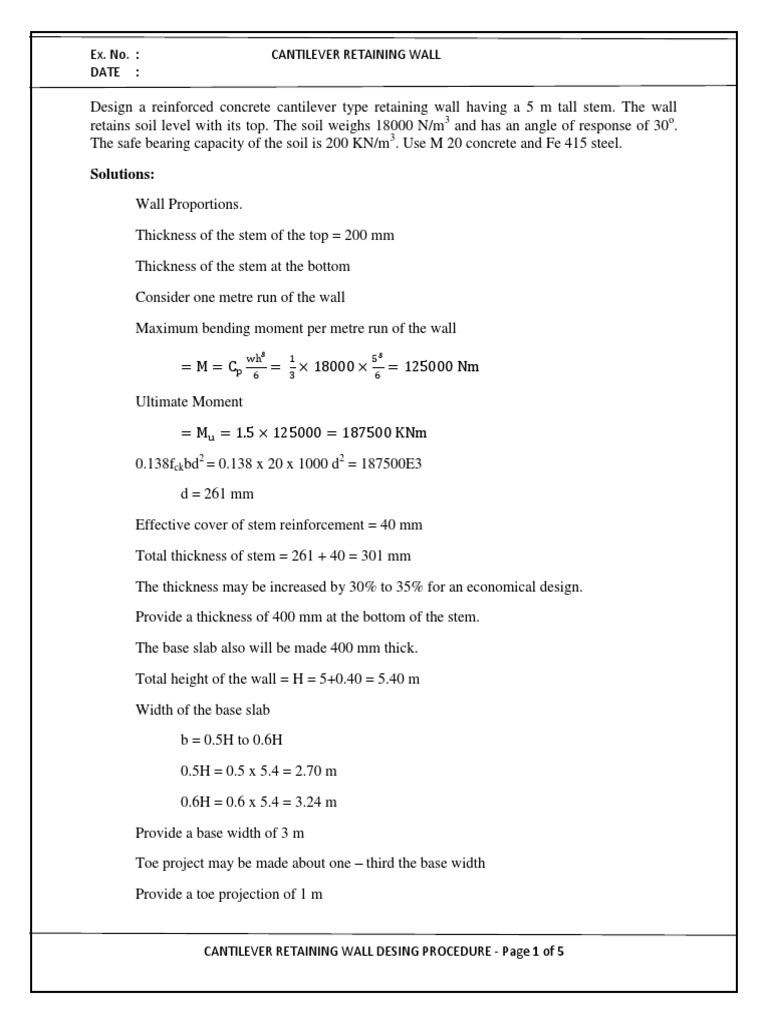 Cantilever Retaining Wall Design Guide | PDF | Civil Engineering ...