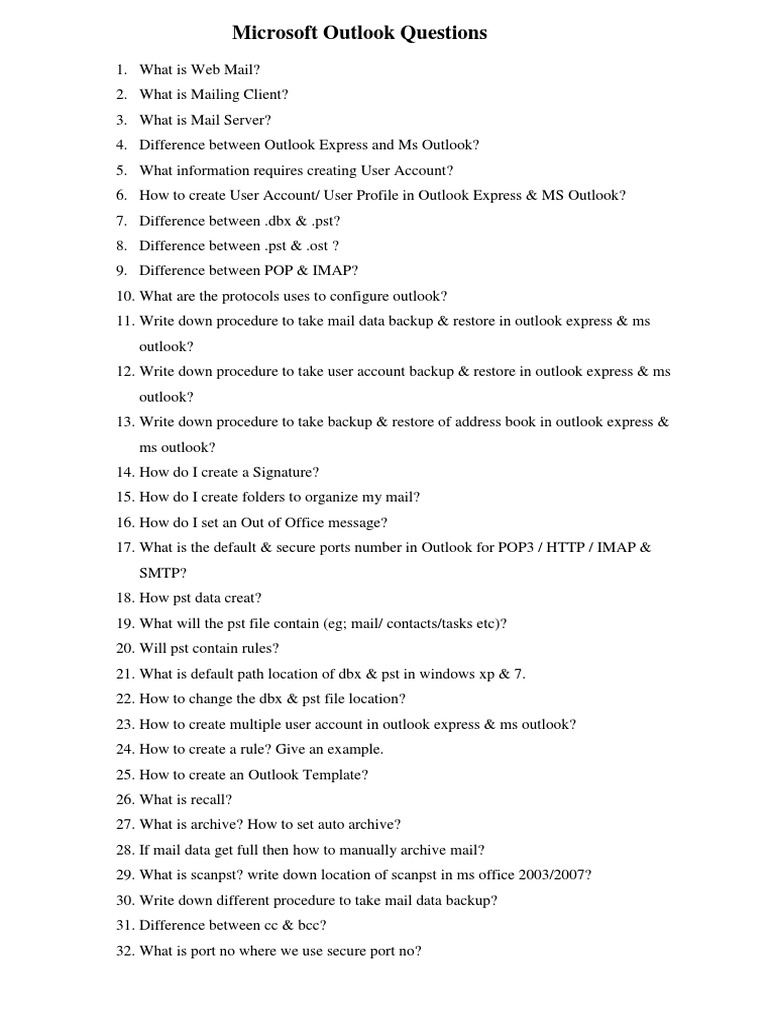Microsoft Outlook Interview Questions Guide | PDF | Computers ...