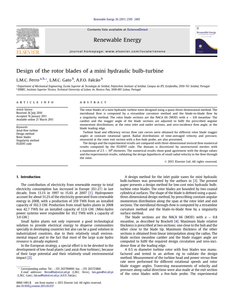 Design of The Rotor Blades of A Mini Hydraulic Bulb-Turbine | PDF ...
