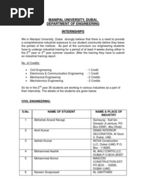Internship Pdf Dubai United Arab Emirates