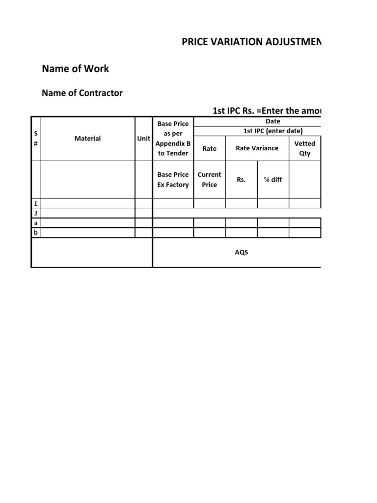 Price Variation Adjustment Claim Form | PDF | Technology & Engineering
