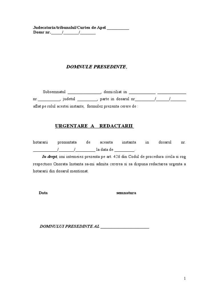 Cerere de Urgentare A Hotararii-Model | PDF