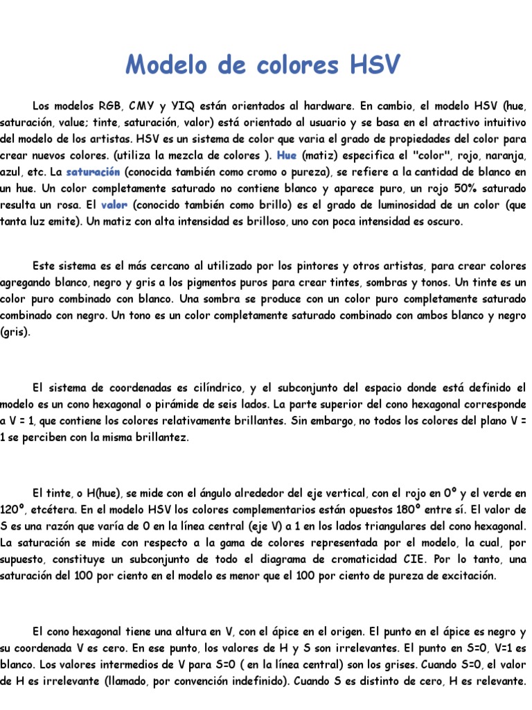 Modelo de Color HSV: Guía Completa | PDF | Color | Blanco