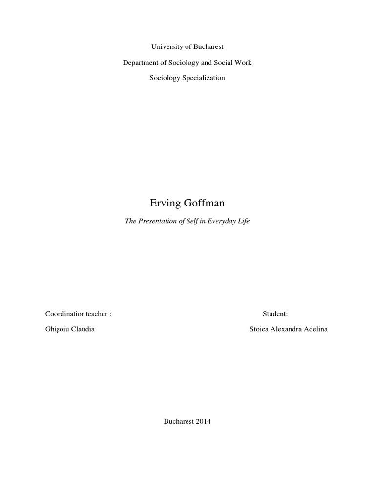 Essay cover on Erving Goffman The Presentation of Self in Everyday Life