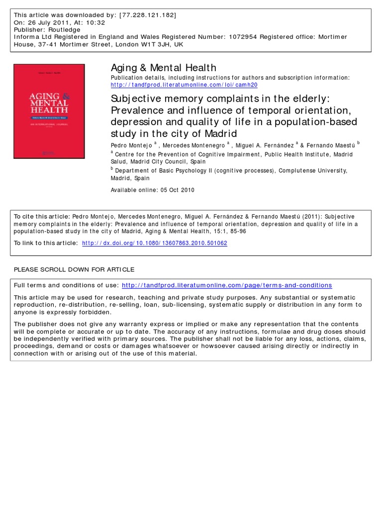 Memory Complaints in the Elderly Study | PDF | Survey Methodology | Memory