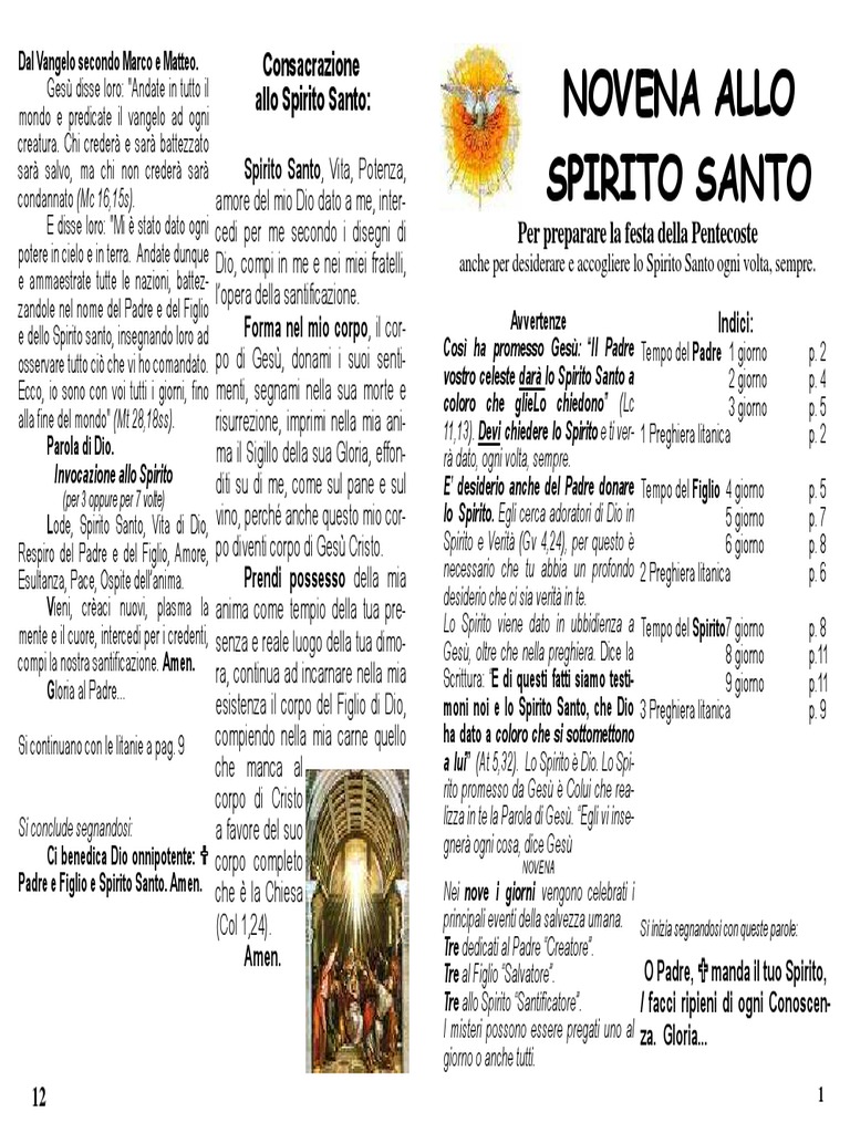 Antica Novena Allo Spirito Santo Novena Allo Spirito Santo | PDF